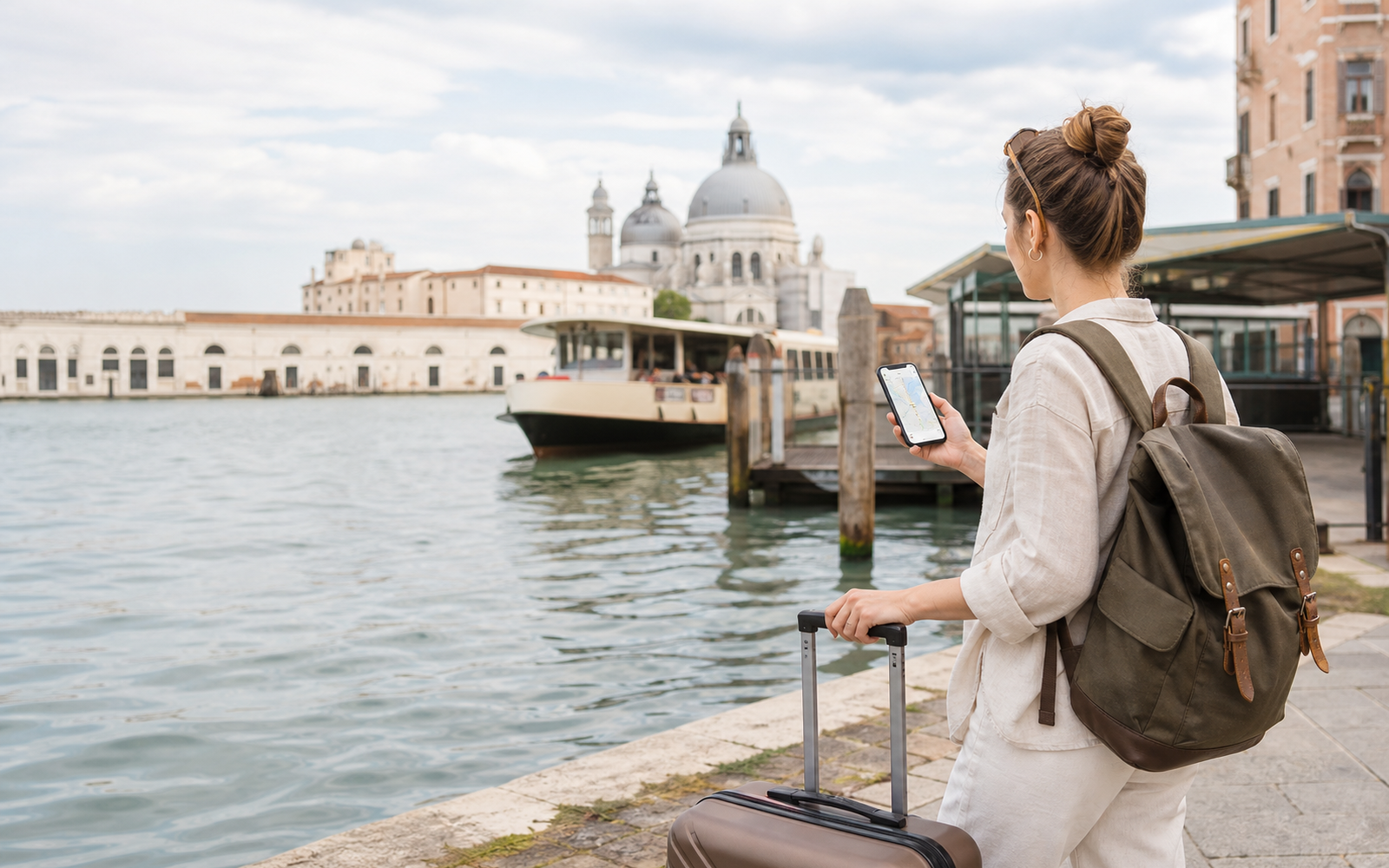 Custom editorial artwork for a traveler planning the venice airport to city route, without text or logos.
